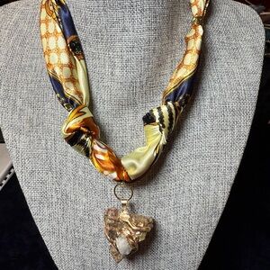 Gorgeous Scarf Necklace With Artisan Rock Pendant